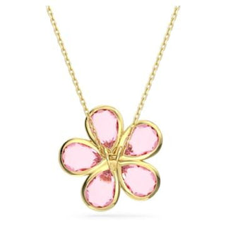 Idyllia pendant, Flower, Small, Pink, Gold-tone plated