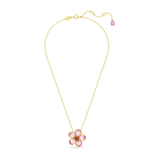 Idyllia pendant, Flower, Small, Pink, Gold-tone plated