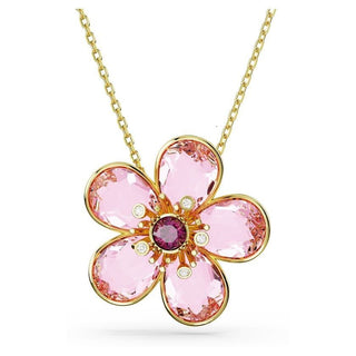Idyllia pendant, Flower, Small, Pink, Gold-tone plated