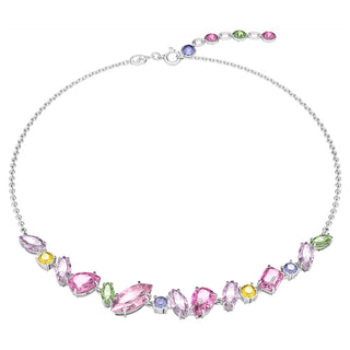 Gema necklace, Mixed cuts, Multicolored, Rhodium plated