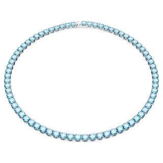 Matrix Tennis necklace, Round cut, Medium, Blue, Rhodium plated