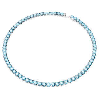Matrix Tennis necklace, Round cut, Medium, Blue, Rhodium plated