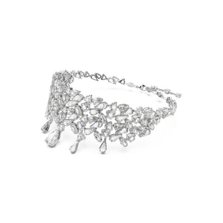 Mesmera choker, Mixed cuts, White, Rhodium plated