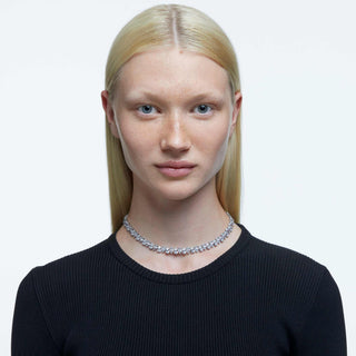 Matrix Tennis necklace, Pear cut, White, Rhodium plated