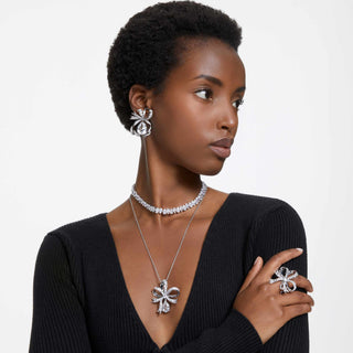 Matrix Tennis necklace, Pear cut, White, Rhodium plated