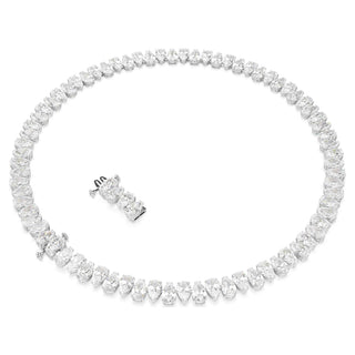 Matrix Tennis necklace, Pear cut, White, Rhodium plated