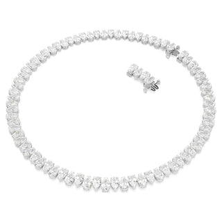 Matrix Tennis necklace, Pear cut, White, Rhodium plated