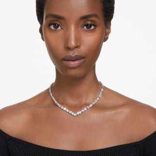 Mesmera necklace, Mixed cuts, White, Rhodium plated