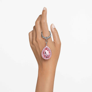 Key ring, Round cut, White, Rhodium plated