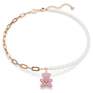 Teddy pendant, Crystal pearl, Bear, Pink, Rose gold-tone plated