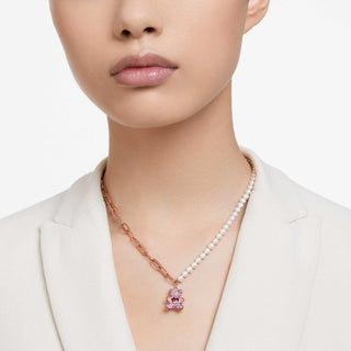 Teddy pendant, Crystal pearl, Bear, Pink, Rose gold-tone plated