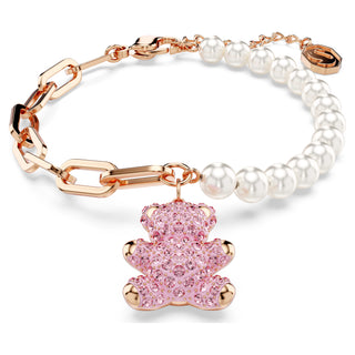 Teddy bracelet, Crystal pearl, Bear, Pink, Rose gold-tone plated