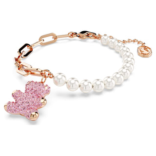 Teddy bracelet, Crystal pearl, Bear, Pink, Rose gold-tone plated