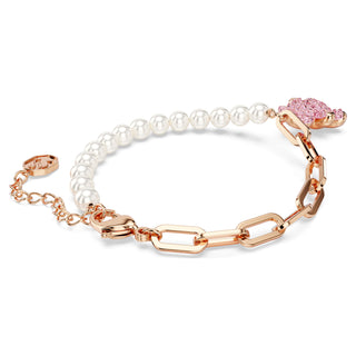 Teddy bracelet, Crystal pearl, Bear, Pink, Rose gold-tone plated