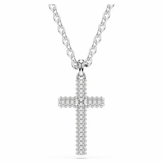 Insigne pendant, Pavé, Cross, White, Rhodium plated