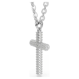 Insigne pendant, Pavé, Cross, White, Rhodium plated