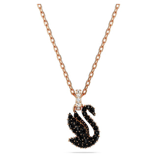 Swan pendant, Swan, Small, Black, Rose gold-tone plated