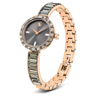 Matrix Bangle watch, Swiss Made, Crystal bracelet, Gray, Rose gold-tone finish