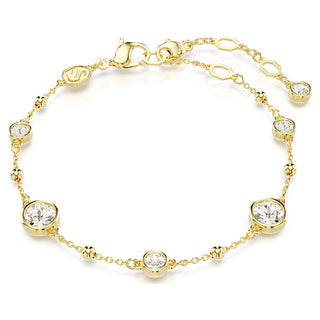 Imber bracelet, Round cut, Scattered design, White, Gold-tone plated