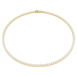 Matrix Tennis necklace, Round cut, White, Gold-tone plated
