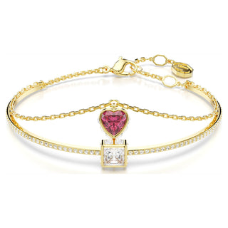 Chroma bangle, Heart, Red, Gold-tone plated