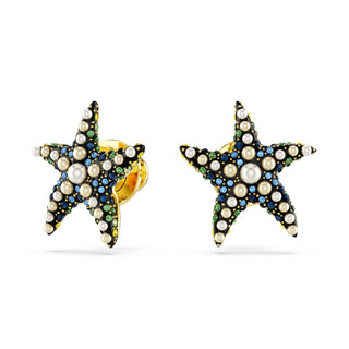 Idyllia stud earrings, Crystal pearl, Starfish, Small, Multicolored, Gold-tone plated