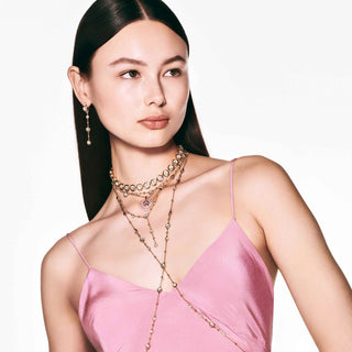 Imber Y necklace, Round cut, White, Gold-tone plated