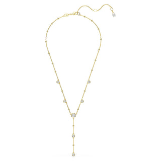 Imber Y necklace, Round cut, White, Gold-tone plated