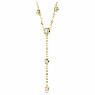 Imber Y necklace, Round cut, White, Gold-tone plated