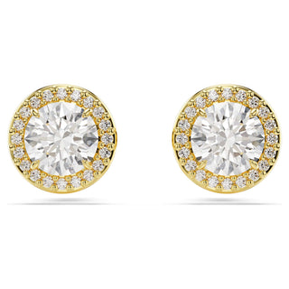 Una Angelic stud earrings, Round cut, Gold tone, Gold-tone plated