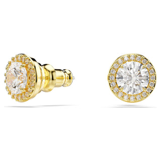 Una Angelic stud earrings, Round cut, Gold tone, Gold-tone plated