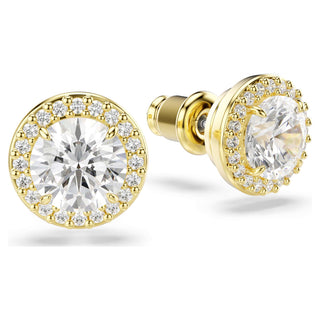 Una Angelic stud earrings, Round cut, Gold tone, Gold-tone plated