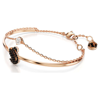 Swan bangle, Swan, Black, Rose gold-tone plated