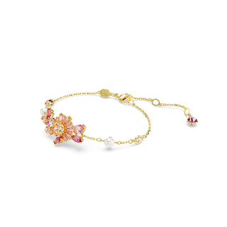 Gema bracelet, Crystal pearl, Mixed cuts, Flower, Pink, Gold-tone plated