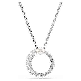 Matrix pendant, Crystal pearl, Round cut, White, Rhodium plated