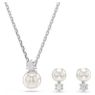 Matrix set, Crystal pearl, Round cut, White, Rhodium plated