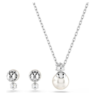 Matrix set, Crystal pearl, Round cut, White, Rhodium plated
