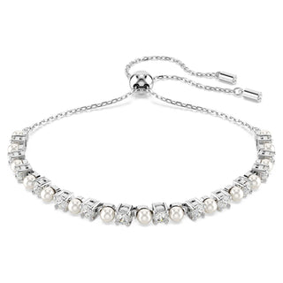 Matrix bracelet, Crystal pearl, Round cut, White, Rhodium plated