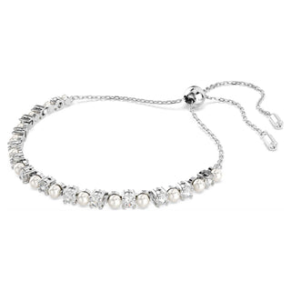 Matrix bracelet, Crystal pearl, Round cut, White, Rhodium plated