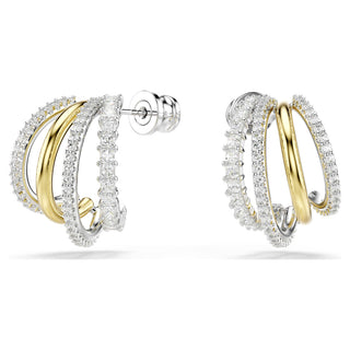 Hyperbola hoop earrings, Mixed cuts, Mini, White, Mixed metal finish