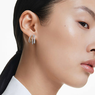 Hyperbola hoop earrings, Mixed cuts, Mini, White, Mixed metal finish