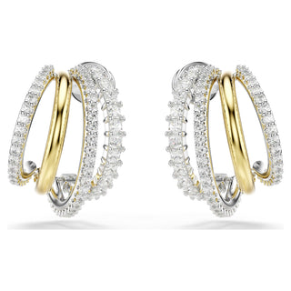 Hyperbola hoop earrings, Mixed cuts, Mini, White, Mixed metal finish