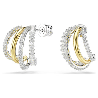 Hyperbola hoop earrings, Mixed cuts, Mini, White, Mixed metal finish