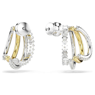 Hyperbola hoop earrings, Mixed cuts, Mini, White, Mixed metal finish