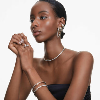 Hyperbola bangle, Round cut, White, Mixed metal finish