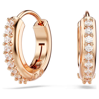 Matrix hoop earrings, Round cut, White, Rose gold-tone plated