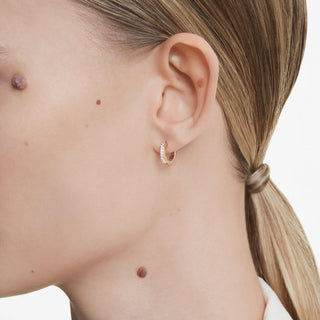 Matrix hoop earrings, Round cut, White, Rose gold-tone plated