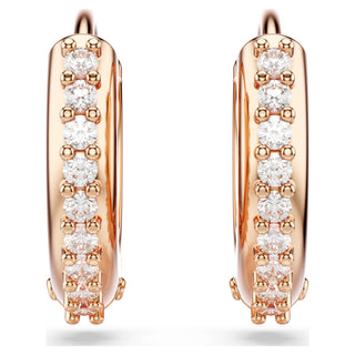 Matrix hoop earrings, Round cut, White, Rose gold-tone plated