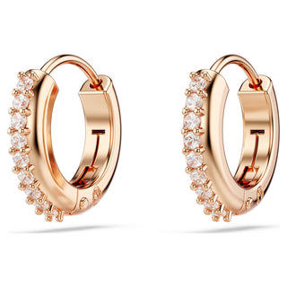 Matrix hoop earrings, Round cut, White, Rose gold-tone plated