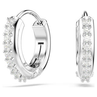Matrix hoop earrings, Round cut, White, Rhodium plated